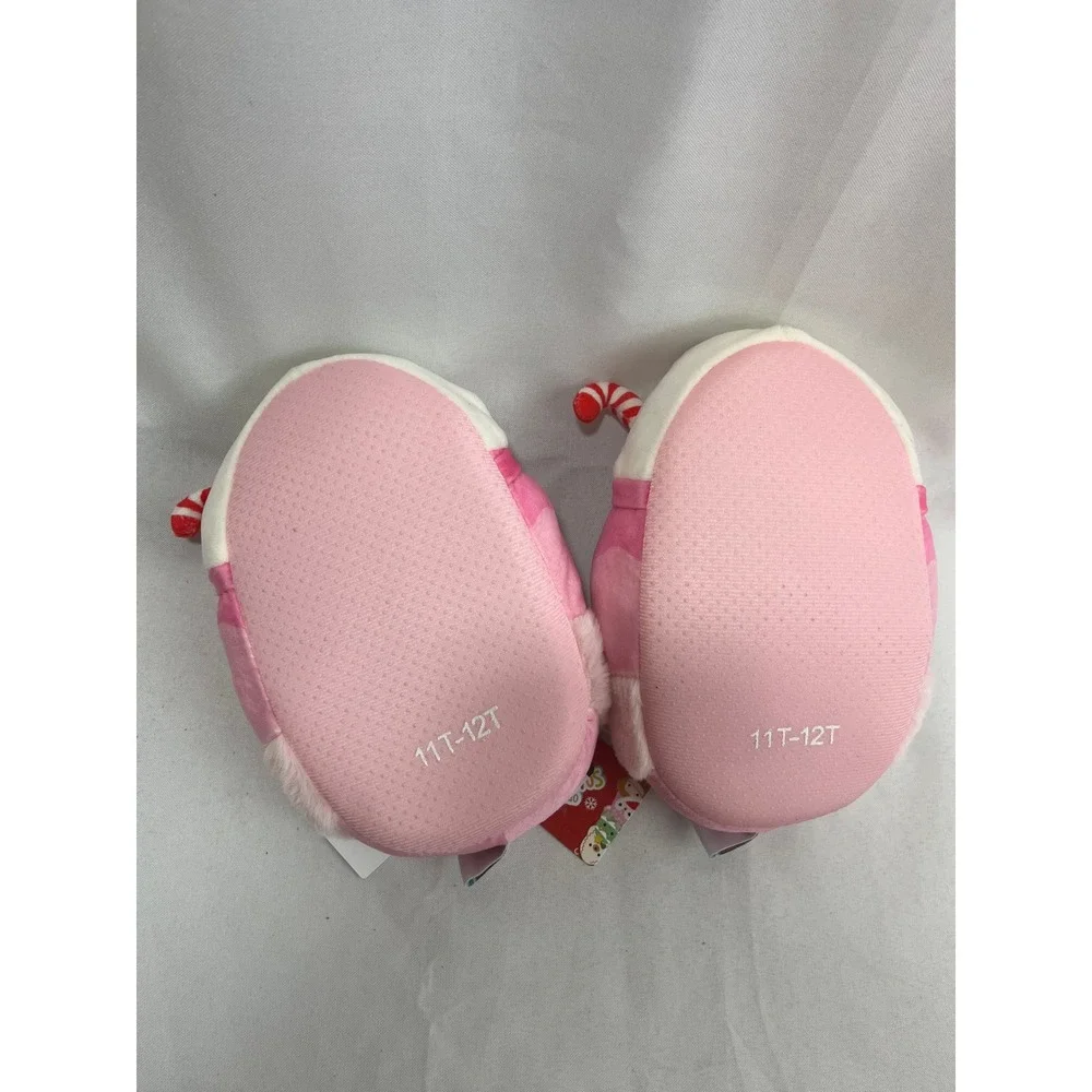Squishmallows Peppermint Hot Cocoa Pink Plush Slippers‎ Kids Size 11/12 NWT